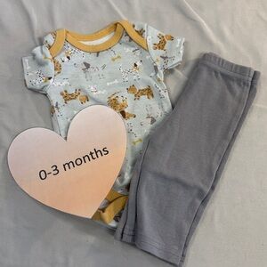 Chick Pea - 0-3M Baby Animal Print Onesie and Grey Pants Set